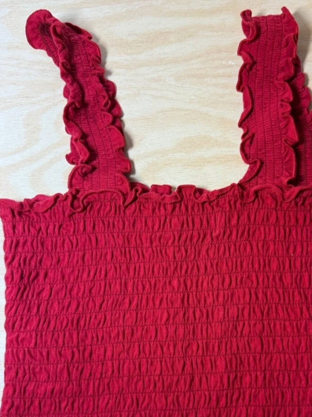 Red Smocked Ruffle crop Tank Top size M - Picture 2 of 2